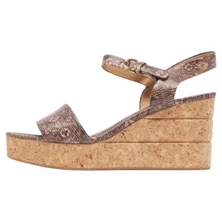 Salvatore Ferragamo Eidechse geprägte Leder Madea Kork Keil Sandalen Größe 40