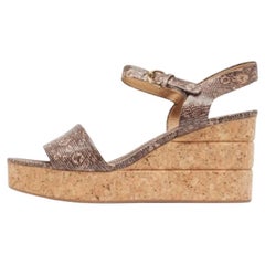 Salvatore Ferragamo Eidechse geprägte Leder Madea Kork Keil Sandalen Größe 40