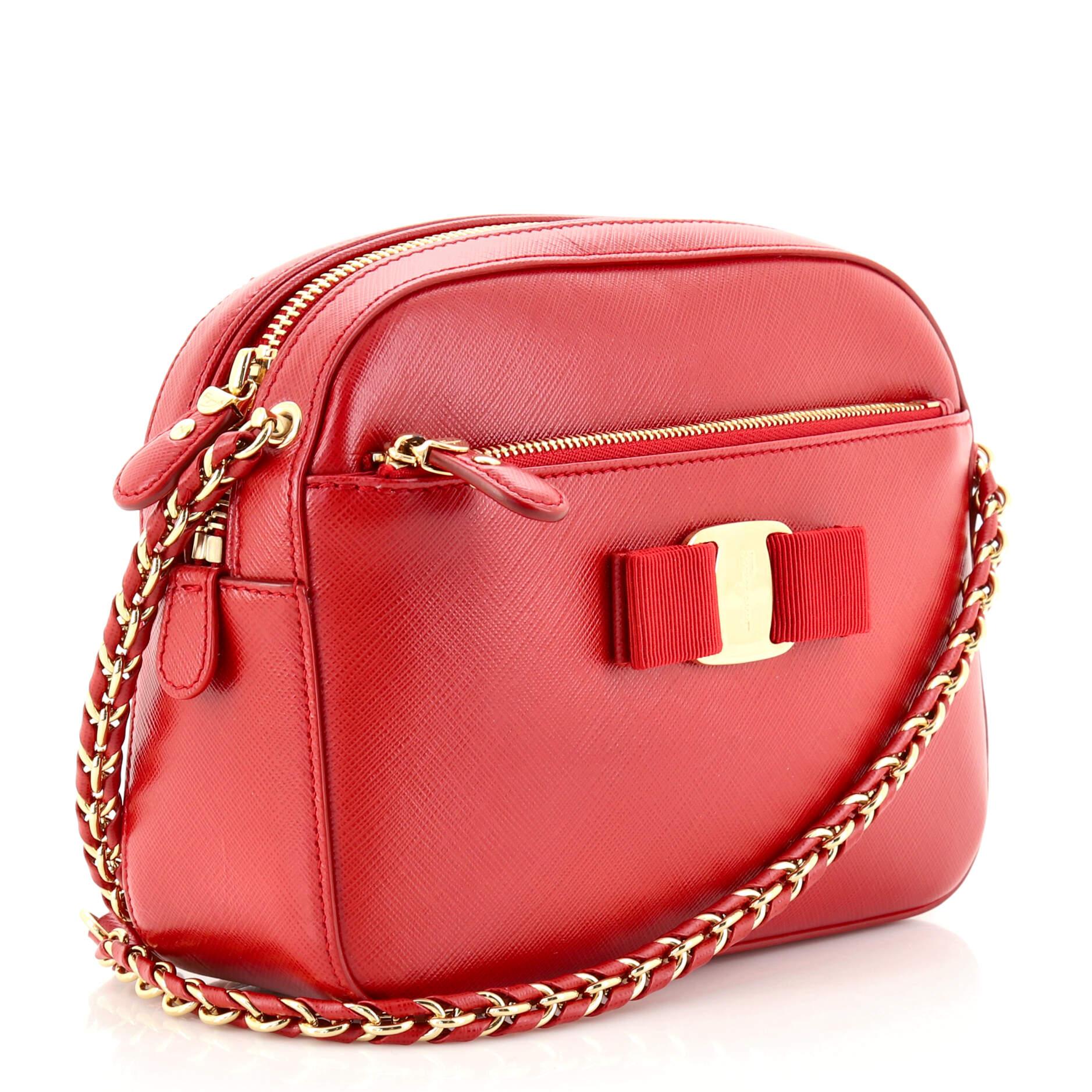 Red Salvatore Ferragamo Lydia Camera Bag Saffiano Leather Small