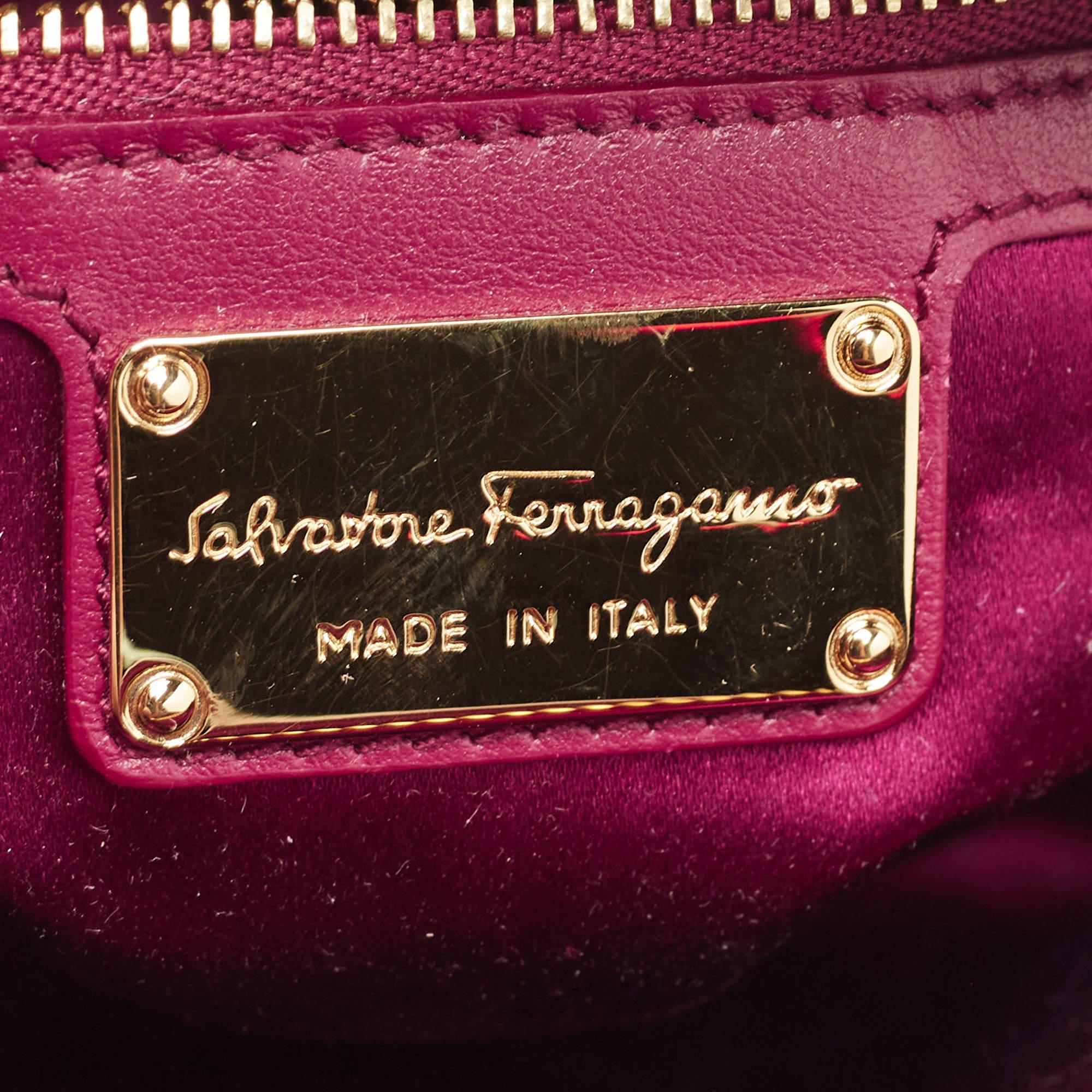 Salvatore Ferragamo Magenta Leather and Sequins Fiamma Satchel 7