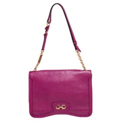 Used Salvatore Ferragamo Magenta Leather Gancini Flap Shoulder Bag