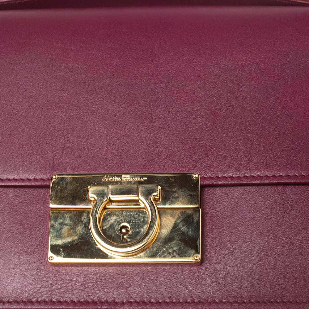Women's Salvatore Ferragamo Magenta Leather Gancio Lock Top Handle Bag