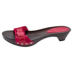 Salvatore Ferragamo Magenta Suede and Leather Vara Bow Slide Sandals Size 36