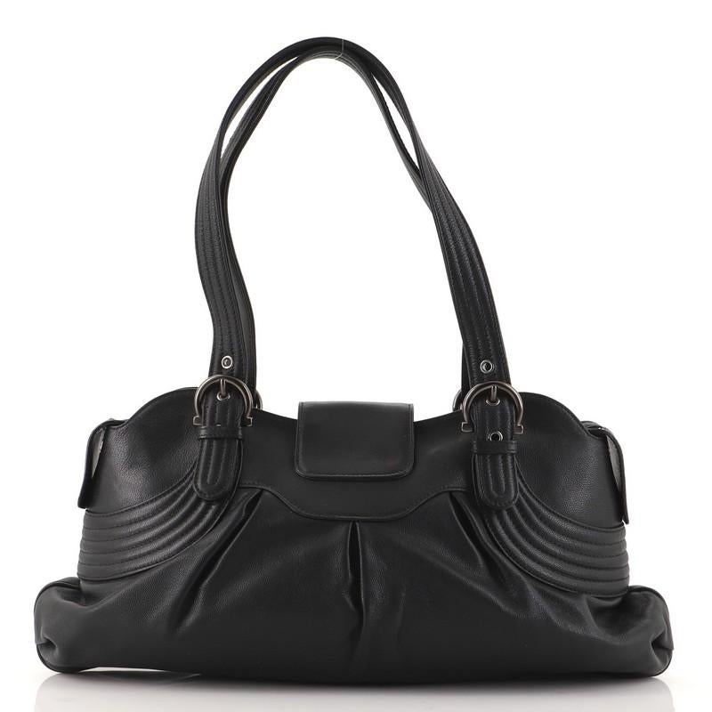 Black Salvatore Ferragamo Marisa Satchel Pleated Leather Small