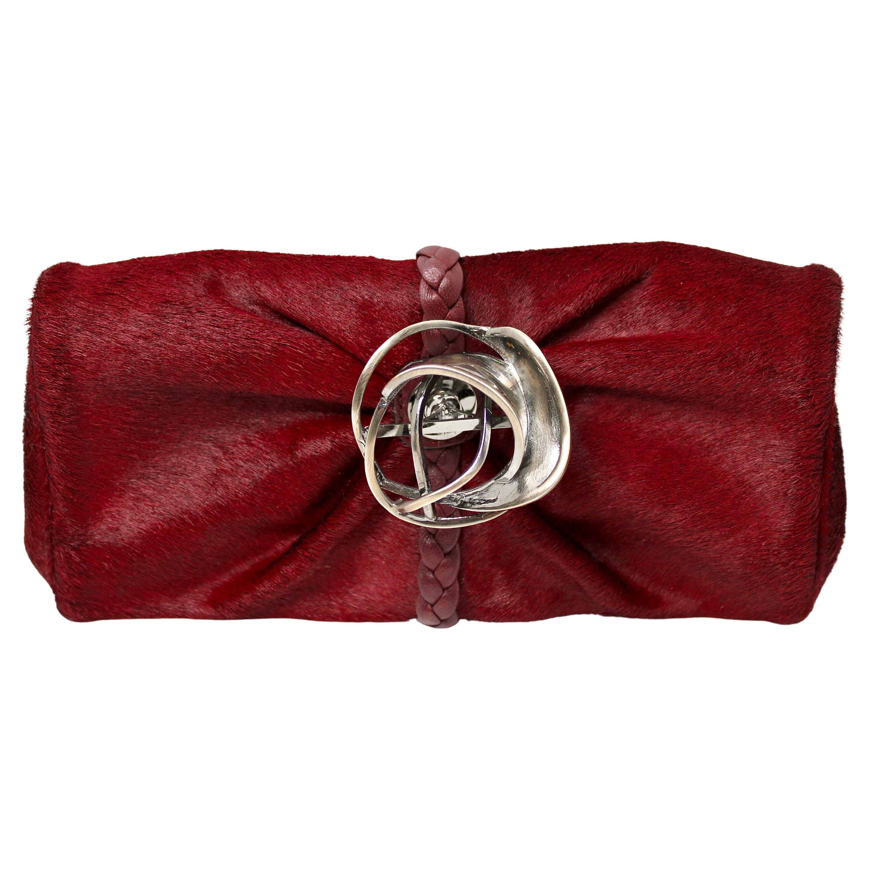 Salvatore Ferragamo Maroon Horse Hair Vintage Clutch