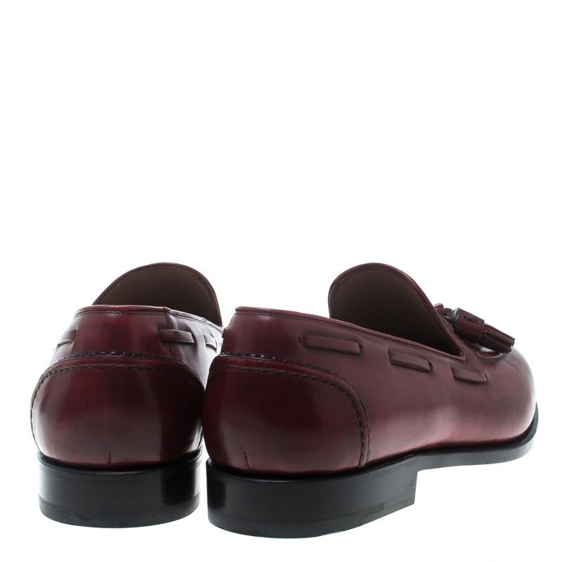 Black Salvatore Ferragamo Maroon Leather Loreno Tassel Loafers Size 43