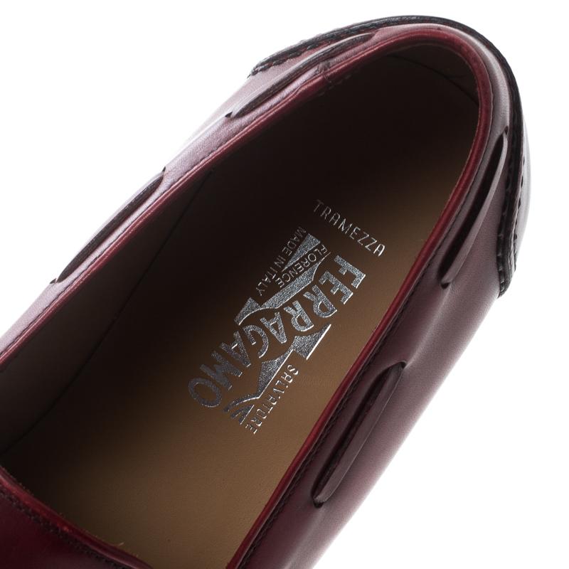 Salvatore Ferragamo Maroon Leather Loreno Tassel Loafers Size 43 2