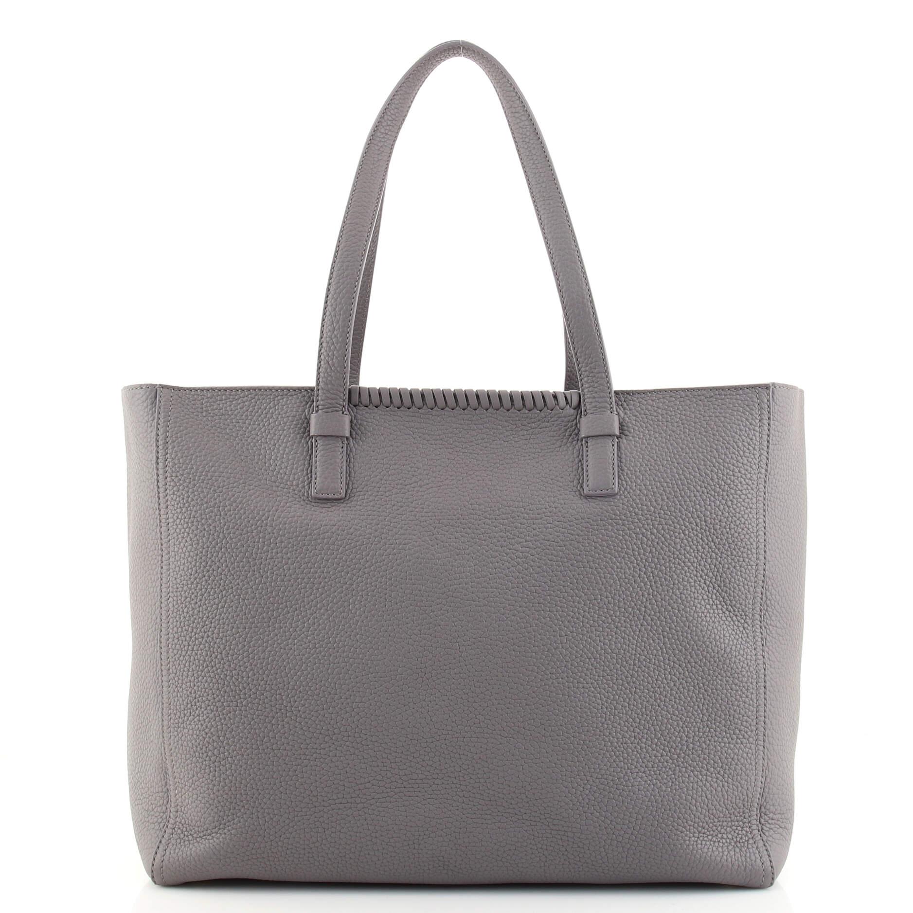 Gray Salvatore Ferragamo Marta Tote Perforated Leather Large