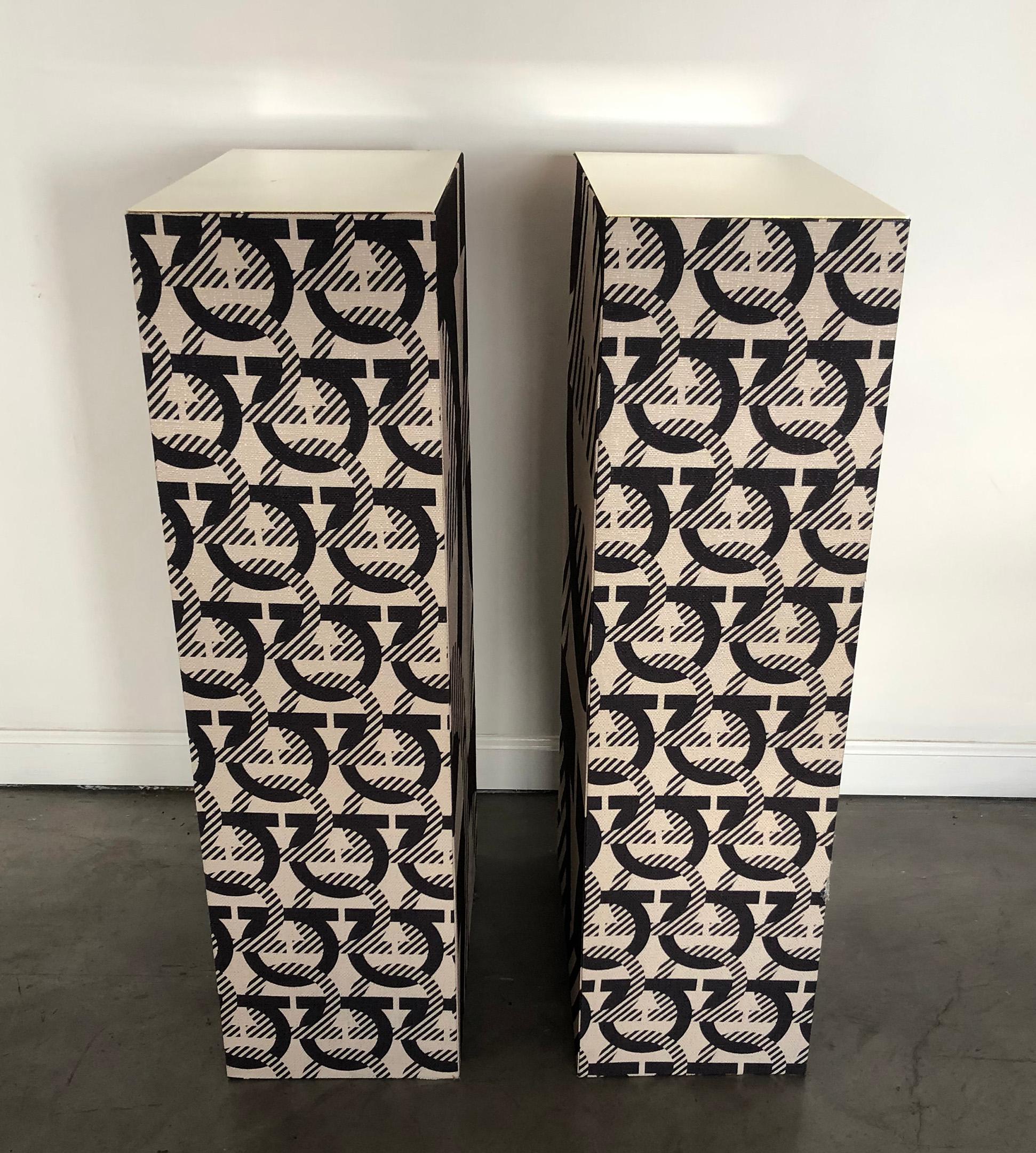 Salvatore Ferragamo Medium Brass and Fabric Upholstered Display Pedestals In Good Condition In Culver City, CA