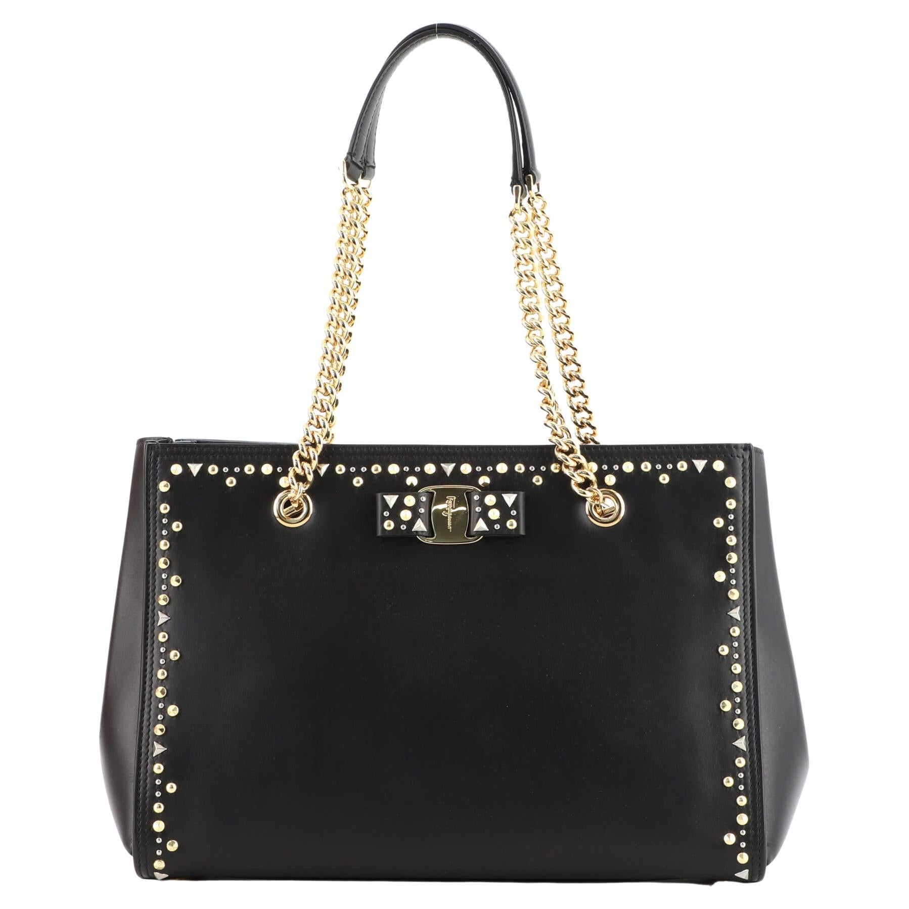 Salvatore Ferragamo Melike Tote Studded Leather Medium