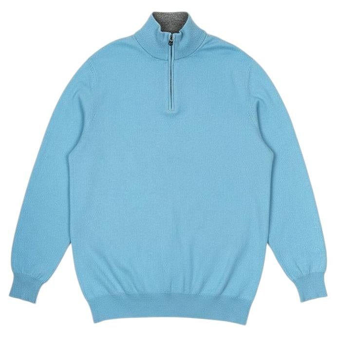 Salvatore Ferragamo Herren-Pullover aus Kaschmir in XL mit Reißverschluss, tiefblau