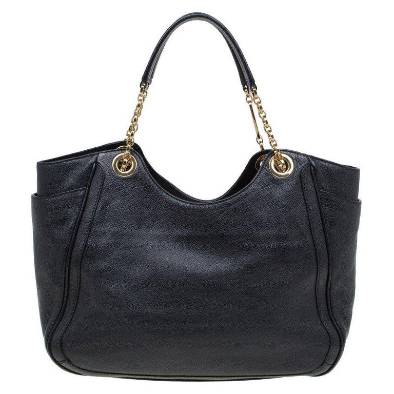 Salvatore Ferragamo Metallic Black Leather Betulla Tote For Sale at 1stDibs