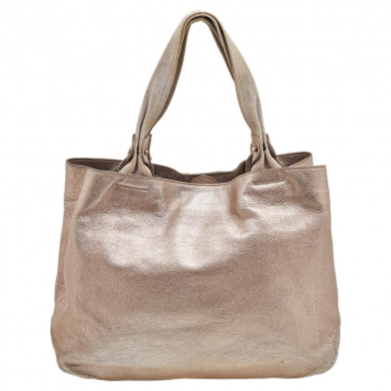 Marrone Salvatore Ferragamo Tote con fiocco Miss Vara in pelle bronzo metallizzata in vendita