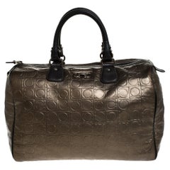 Salvatore Ferragamo Metallic Brown Gancini Embossed Leather Boston Bag