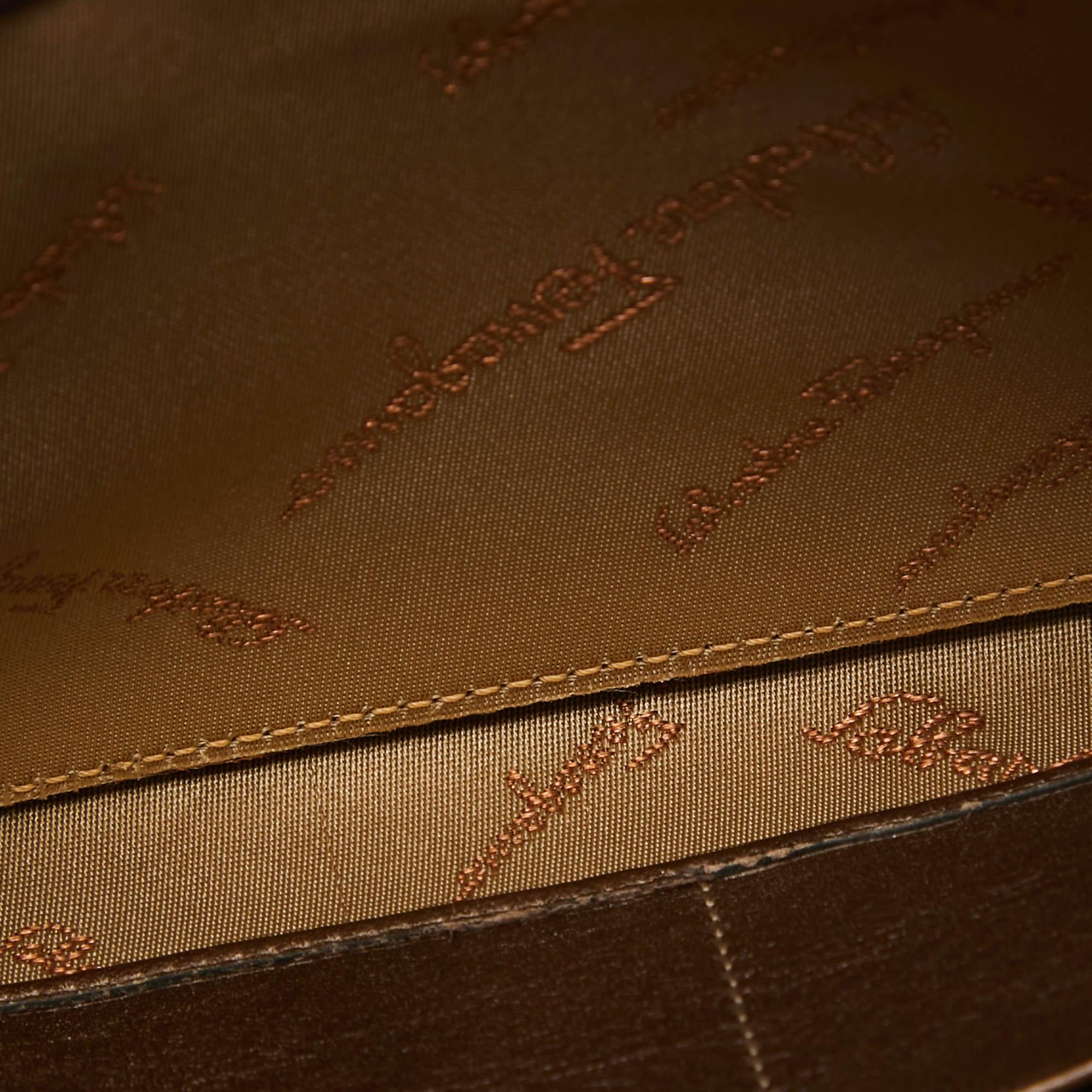 Women's Salvatore Ferragamo Metallic Brown Leather Gancini Clasp Continental Wallet For Sale