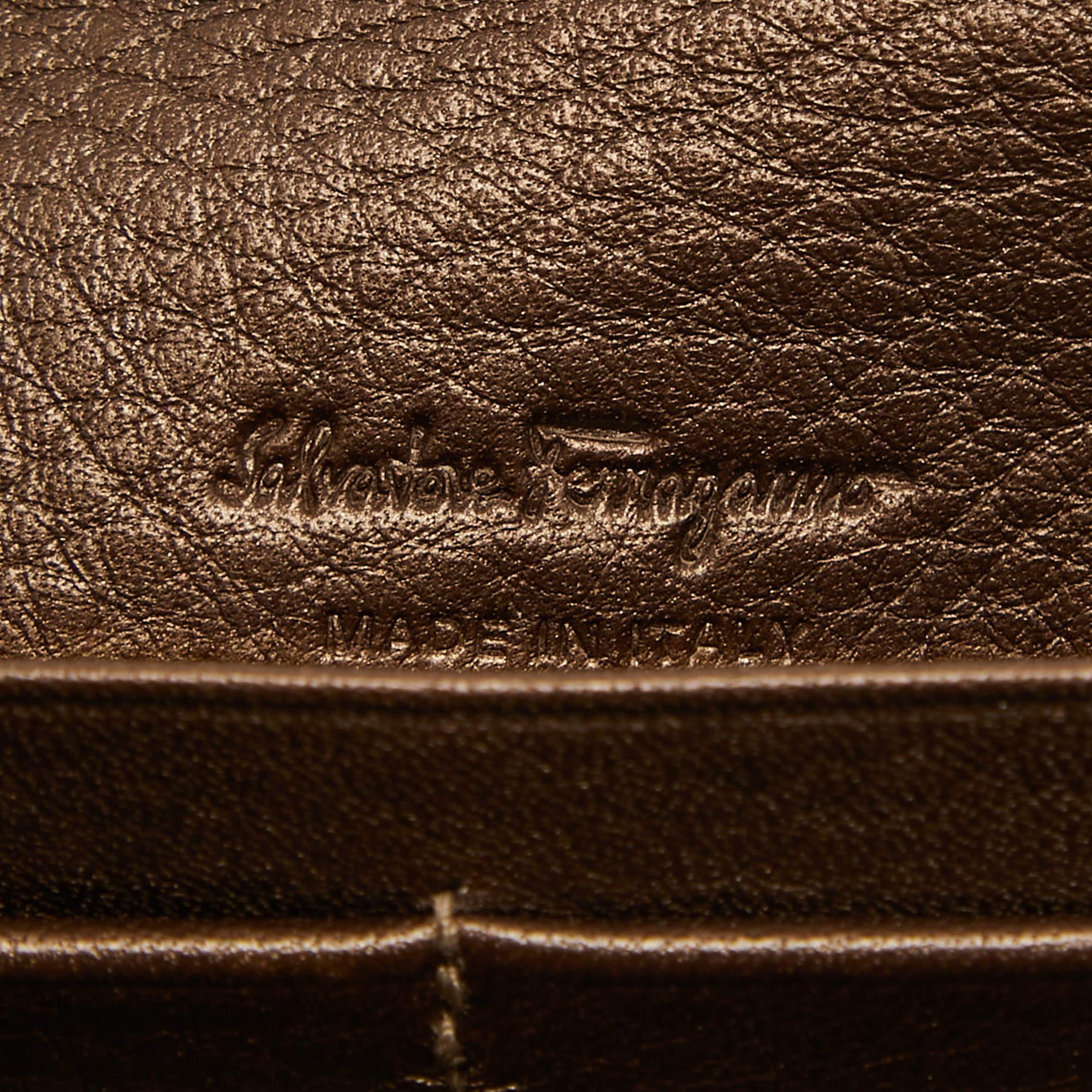 Salvatore Ferragamo Metallic Brown Leather Gancini Clasp Continental Wallet For Sale 4