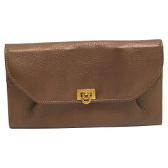 Salvatore Ferragamo Metallic Brown Leather Gancini Clasp Continental Wallet