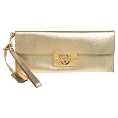 Salvatore Ferragamo Metallic Gold Leather Afef Gancio Clutch