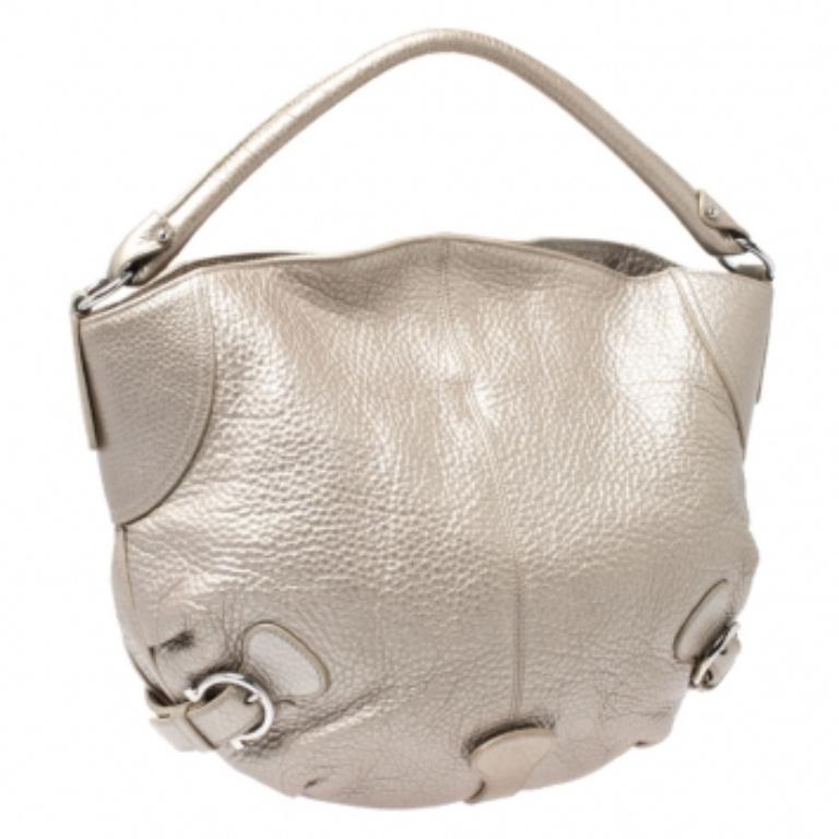 De las mujeres Salvatore Ferragamo Metallic Gold Leather Hobo en venta