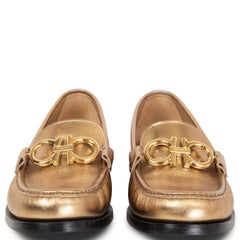 SALVATORE FERRAGAMO metallic gold leather ROLO GANCINI Loafers Shoes 38
