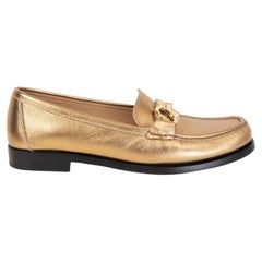 SALVATORE FERRAGAMO metallic gold leather ROLO GANCINI Loafers Shoes 38