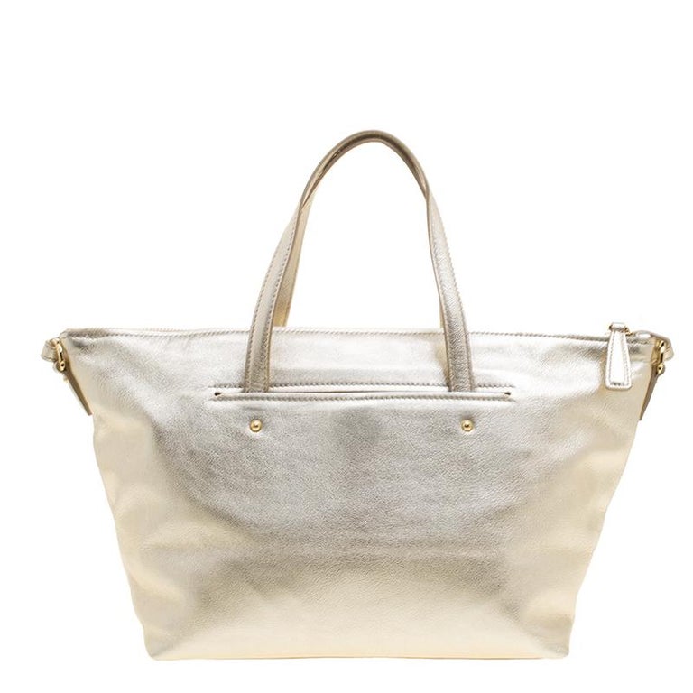 Salvatore Ferragamo Metallic Gold Leather Small Mika Tote For Sale at