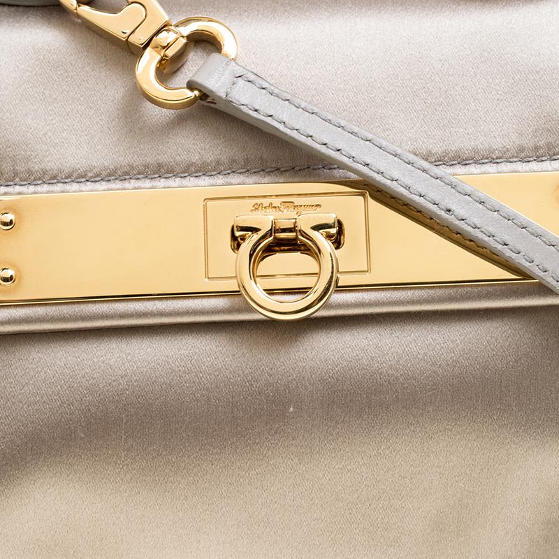 Women's Salvatore Ferragamo Metallic Grey Satin Mini Sofia Crossbody Bag