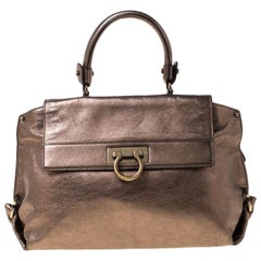 Salvatore Ferragamo Metallic Leather Medium Sofia Top Handle Bag