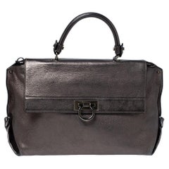 Salvatore Ferragamo Metallic Leather Sofia Top Handle Bag