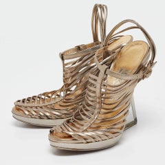 Salvatore Ferragamo Metallic Leather Wedge Sandals Size 39.5