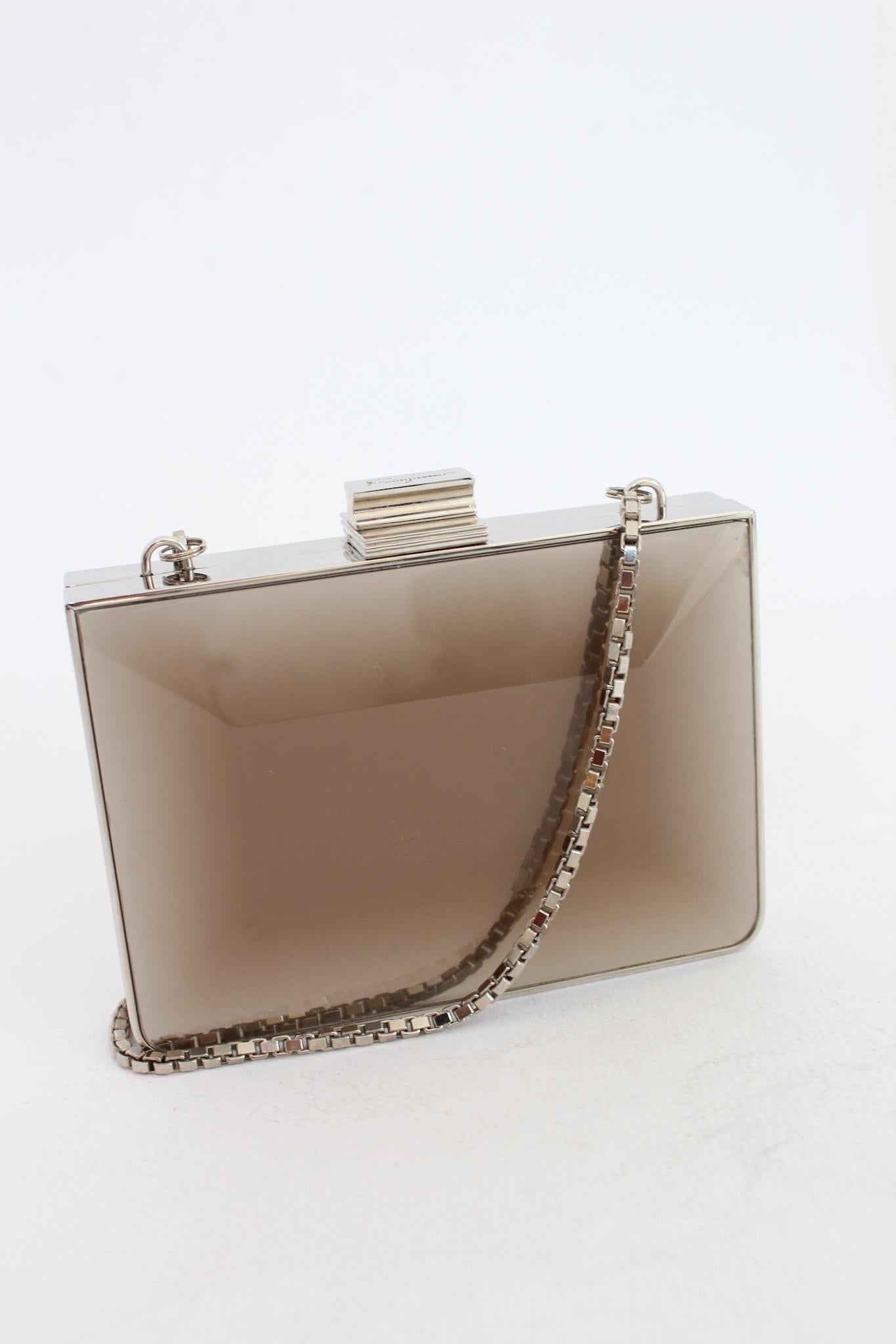 Salvatore Ferragamo Metallic Mini Silver Clutch Bag Vintage 1970s 5