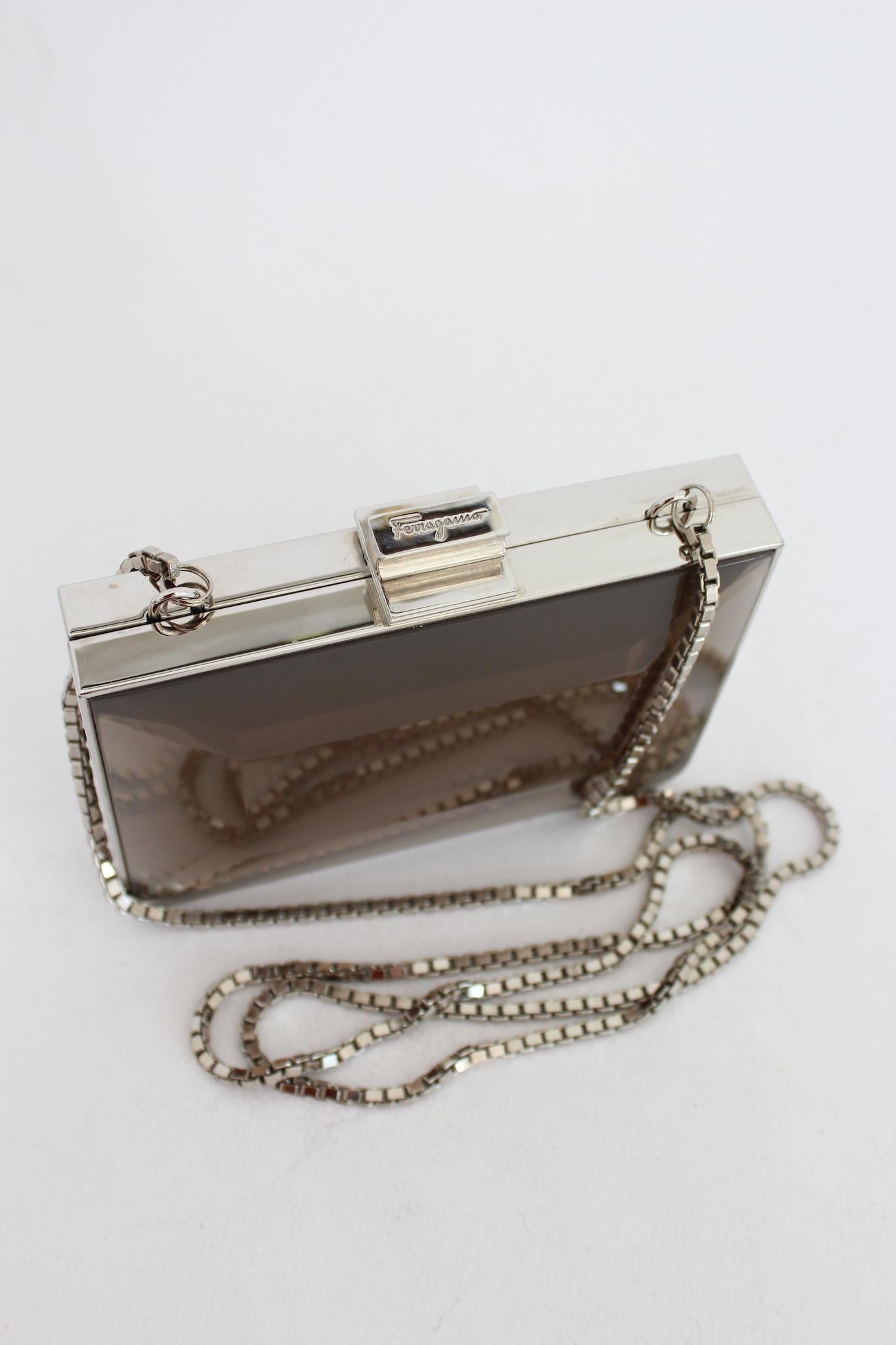 Women's Salvatore Ferragamo Metallic Mini Silver Clutch Bag Vintage 1970s