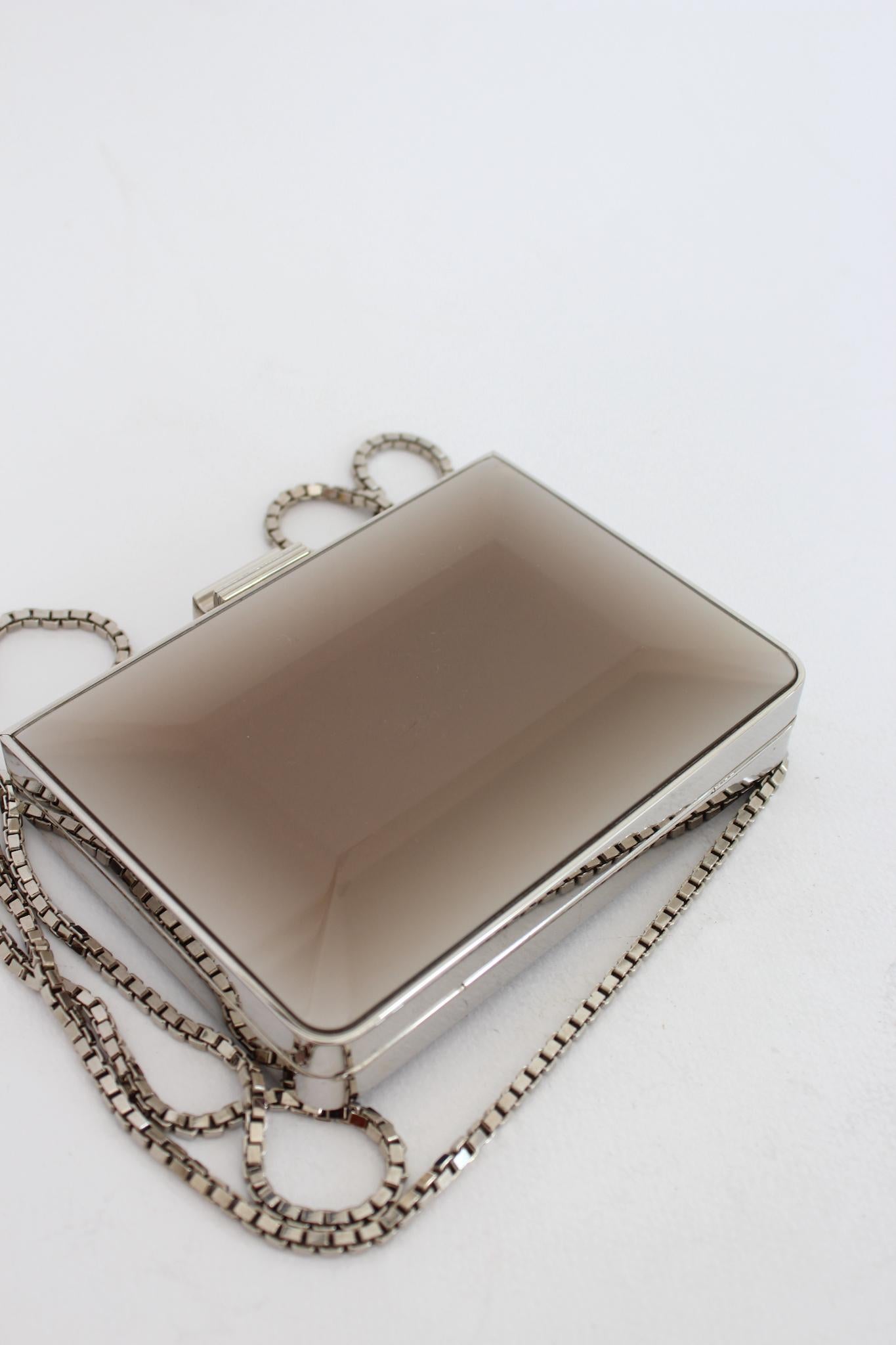 Salvatore Ferragamo Metallic Mini Silver Clutch Bag Vintage 1970s 4