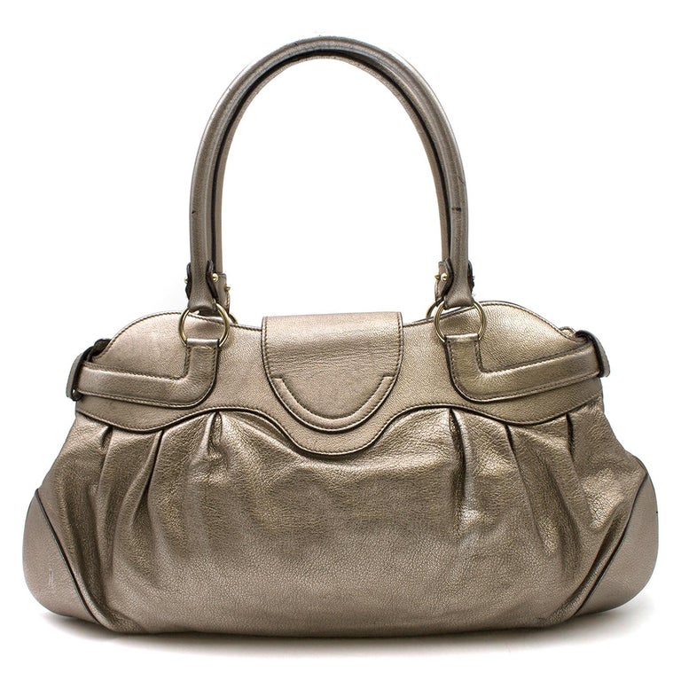 Salvatore Ferragamo metallic-pewter leather bag For Sale at 1stDibs