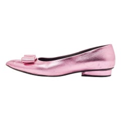 Salvatore Ferragamo Metallic Rosa Leder Viva Bow Ballettschuhe mit Schleife Größe 40