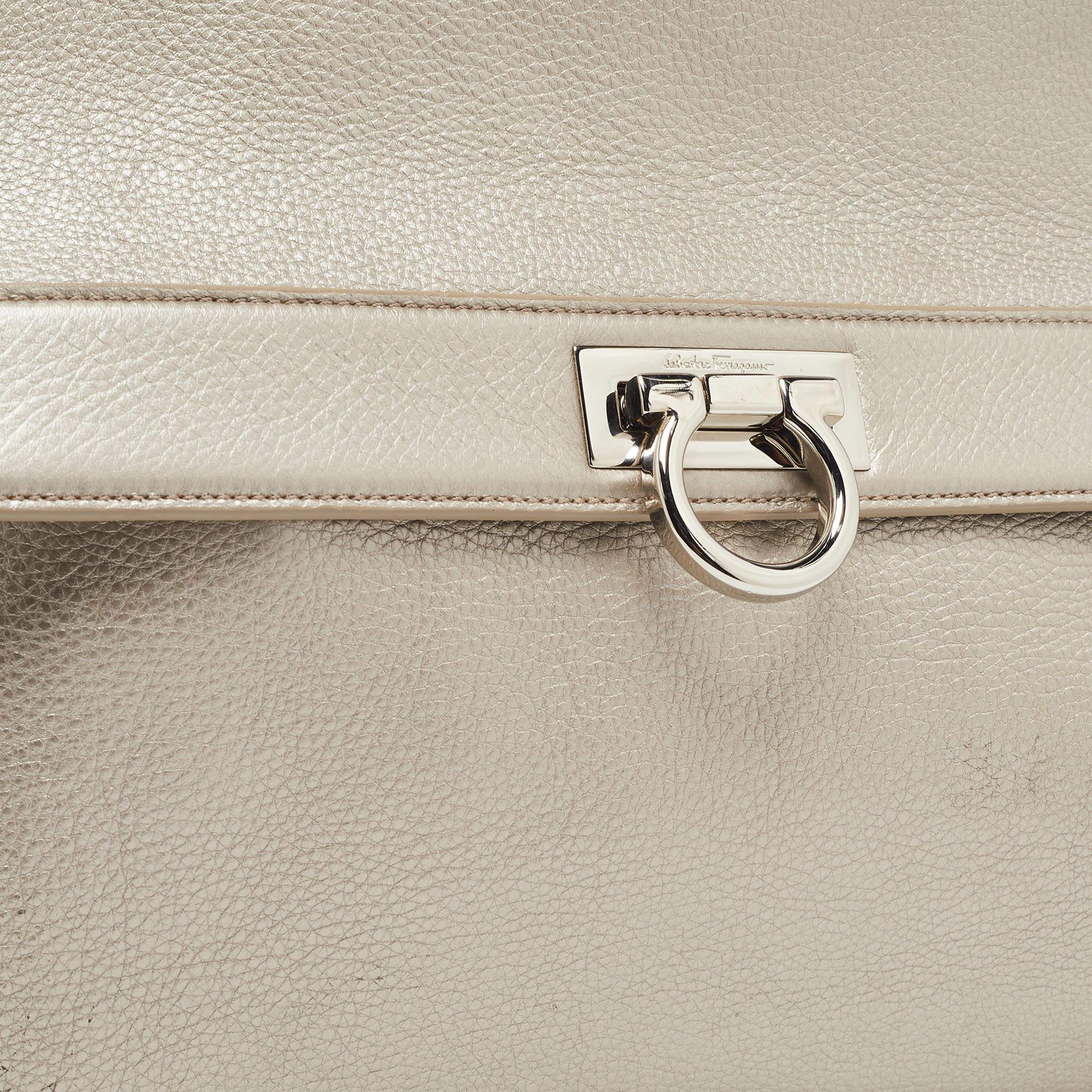 Salvatore Ferragamo Metallic Silver Leather Large Sofia Top Handle Bag 5