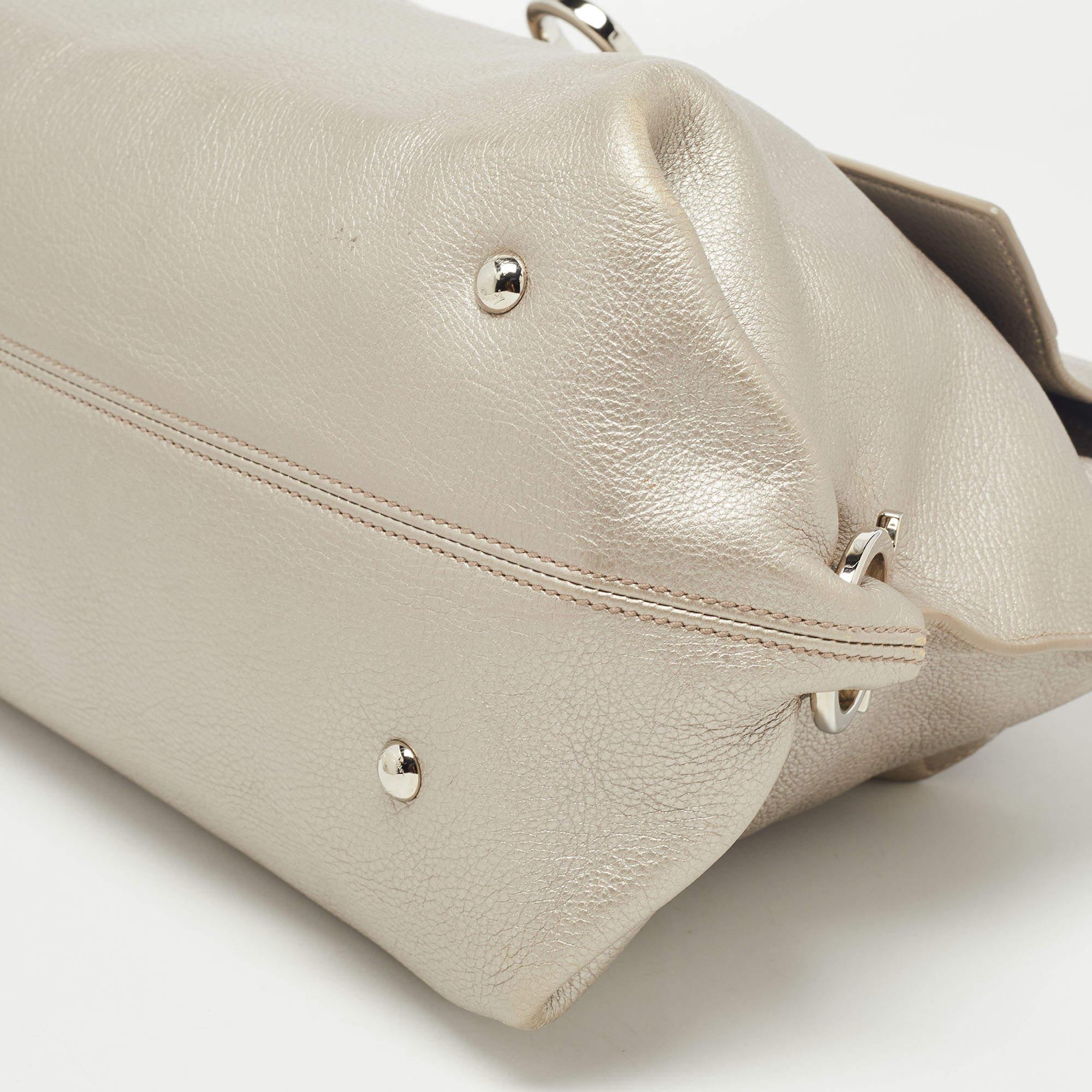 Salvatore Ferragamo Metallic Silver Leather Large Sofia Top Handle Bag 9