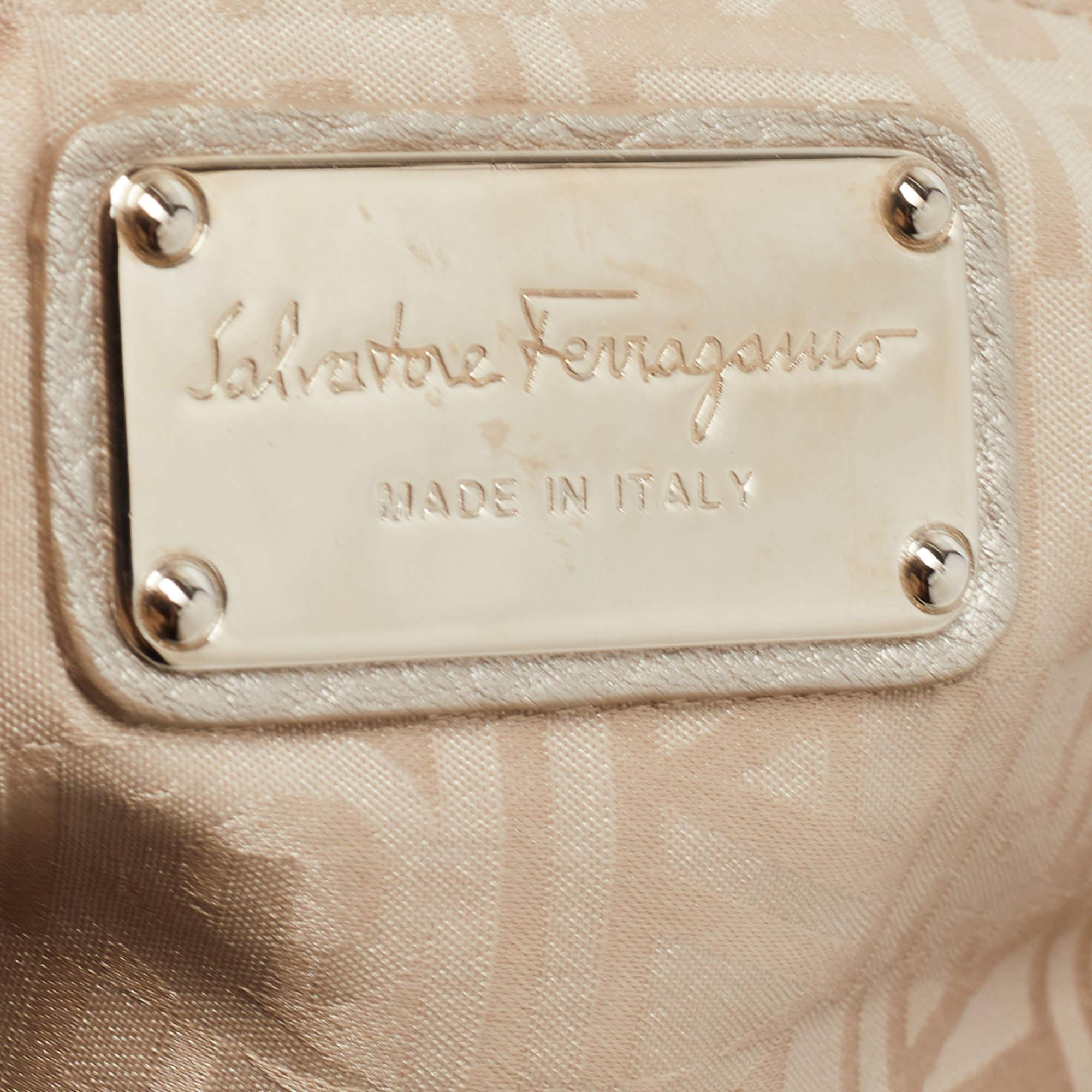 Salvatore Ferragamo Metallic Silver Leather Large Sofia Top Handle Bag 1