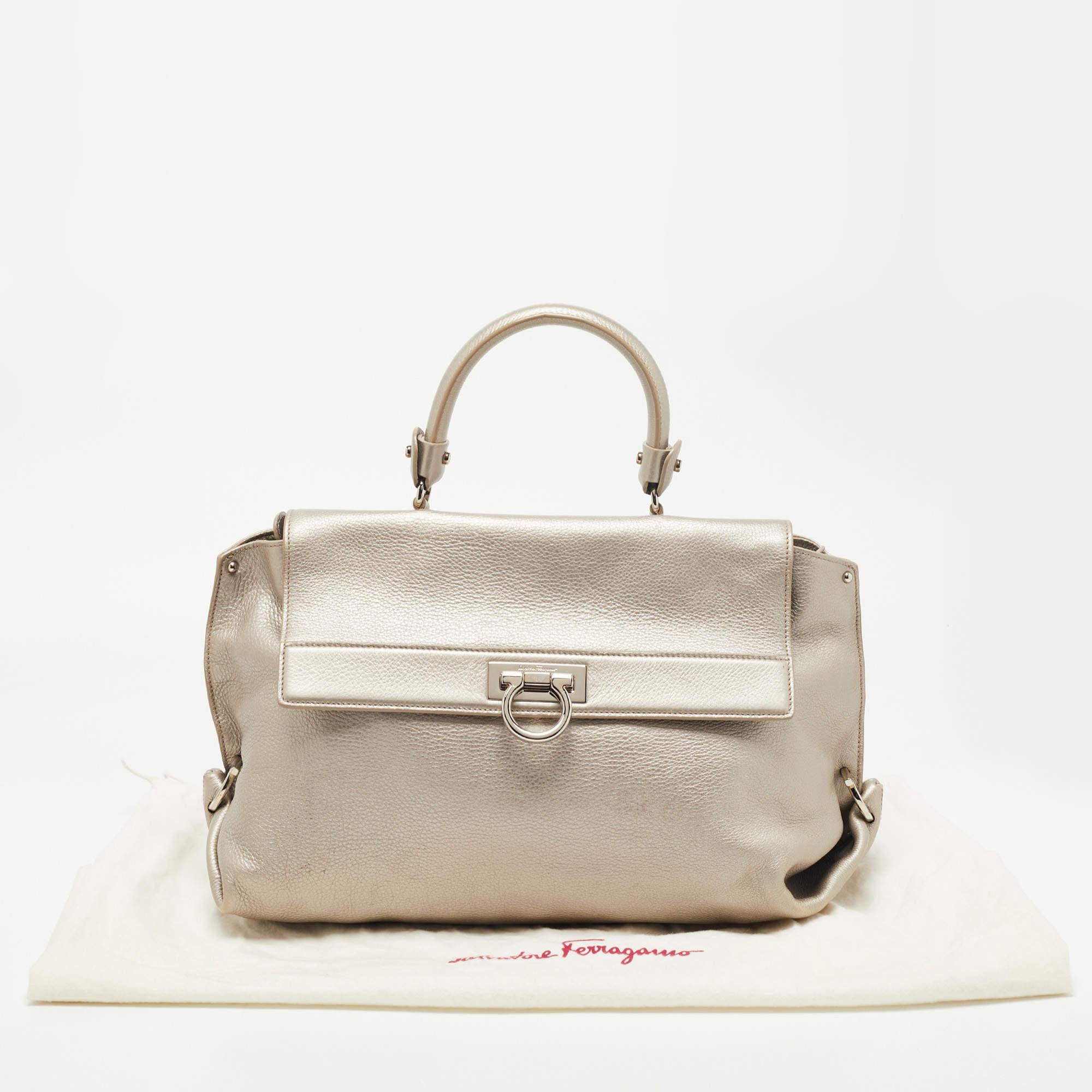 Salvatore Ferragamo Metallic Silver Leather Large Sofia Top Handle Bag 3