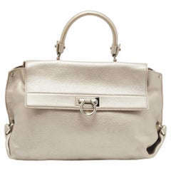 Salvatore Ferragamo Metallic Silver Leather Large Sofia Top Handle Bag
