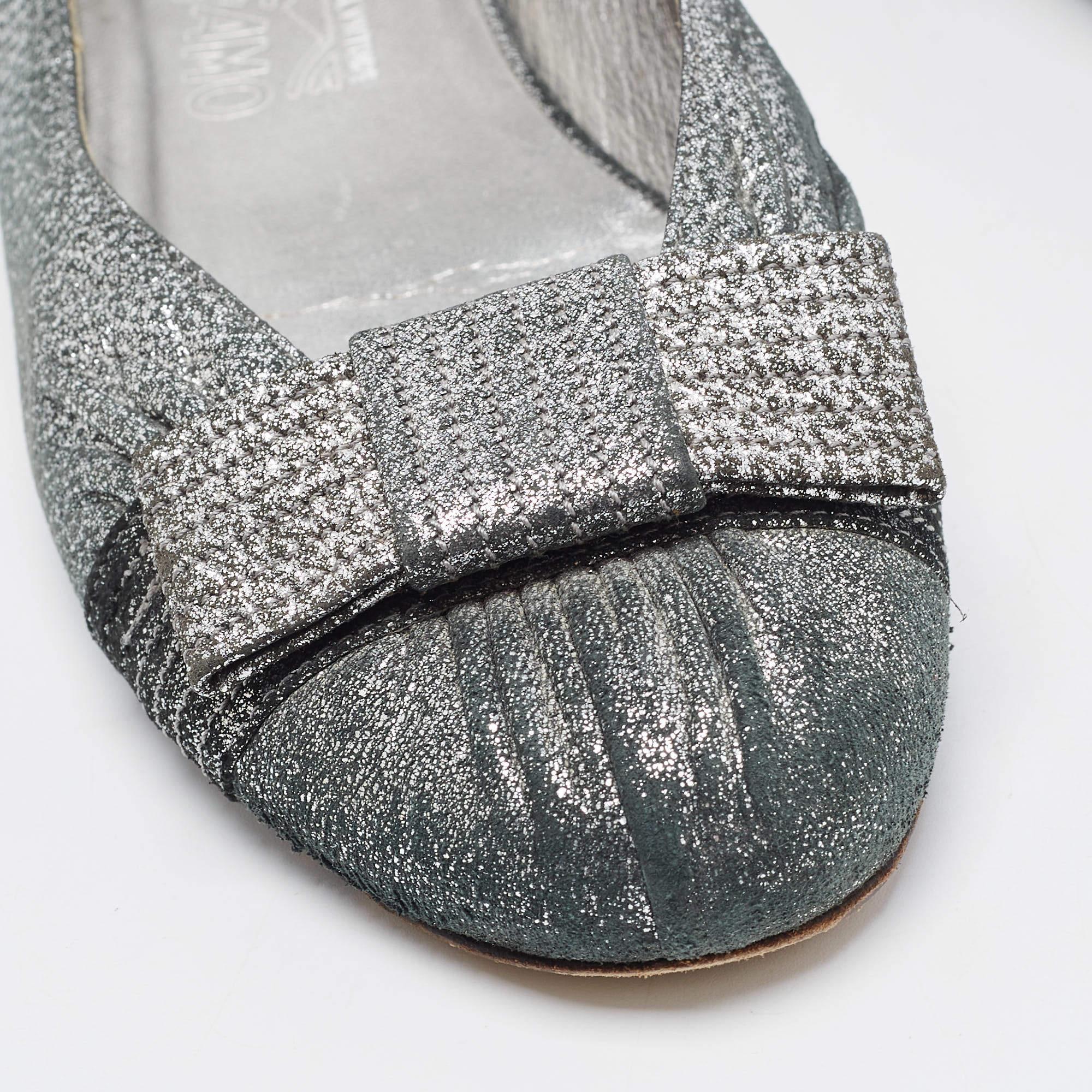 Salvatore Ferragamo Metallic Silver Suede Bow Ballet Flats Size 39.5 4