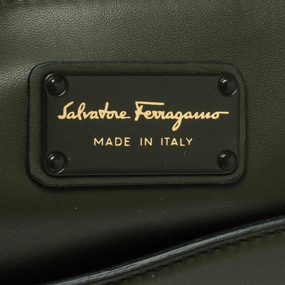 Salvatore Ferragamo Military Green Fabric and Leather Sofia Top Handle Bag 5