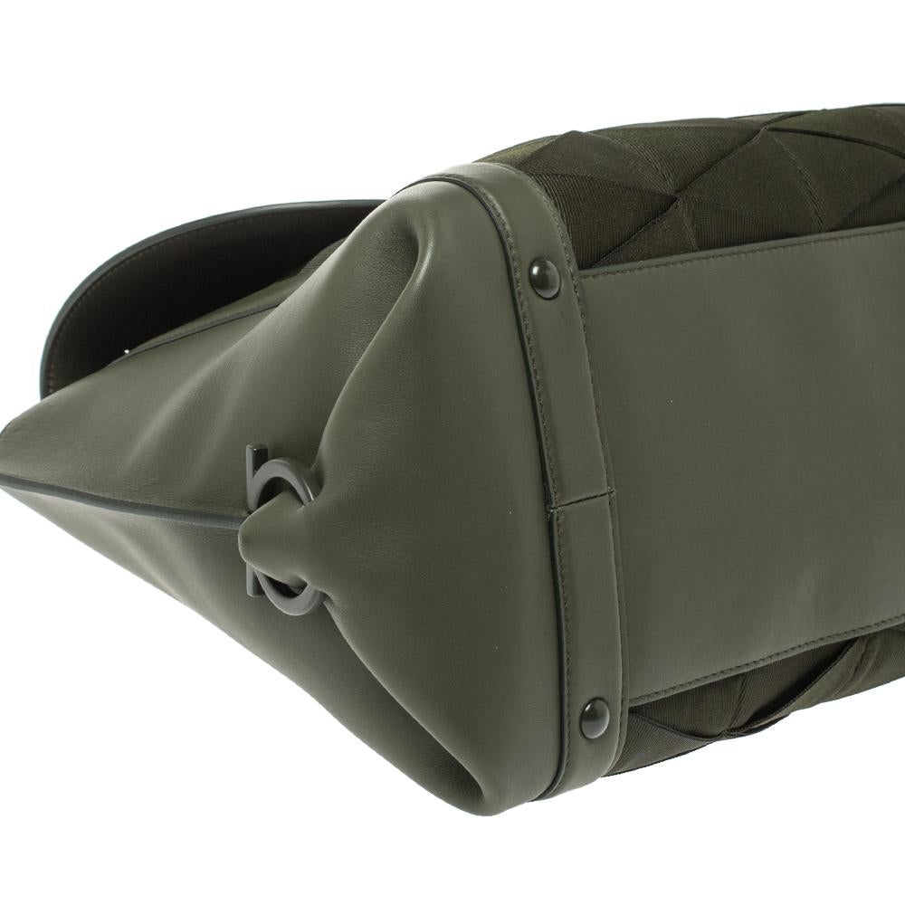 Salvatore Ferragamo Military Green Fabric and Leather Sofia Top Handle Bag 1