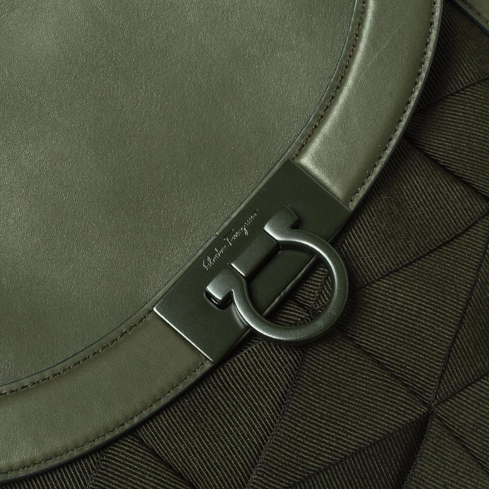 Salvatore Ferragamo Military Green Fabric and Leather Sofia Top Handle Bag 3