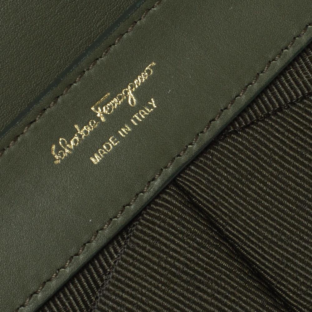 Salvatore Ferragamo Military Green Fabric and Leather Sofia Top Handle Bag 4
