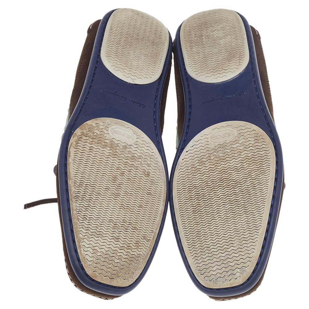 Salvatore Ferragamo Mint Green/Brown Suede And Leather Slip On Loafers Size 41.5 1