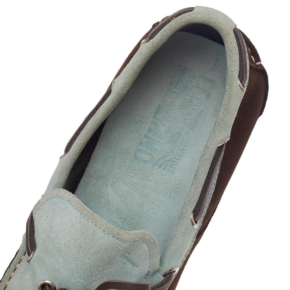 Salvatore Ferragamo Mint Green/Brown Suede And Leather Slip On Loafers Size 41.5 2
