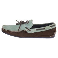 Used Salvatore Ferragamo Mint Green/Brown Suede And Leather Slip On Loafers Size 41.5