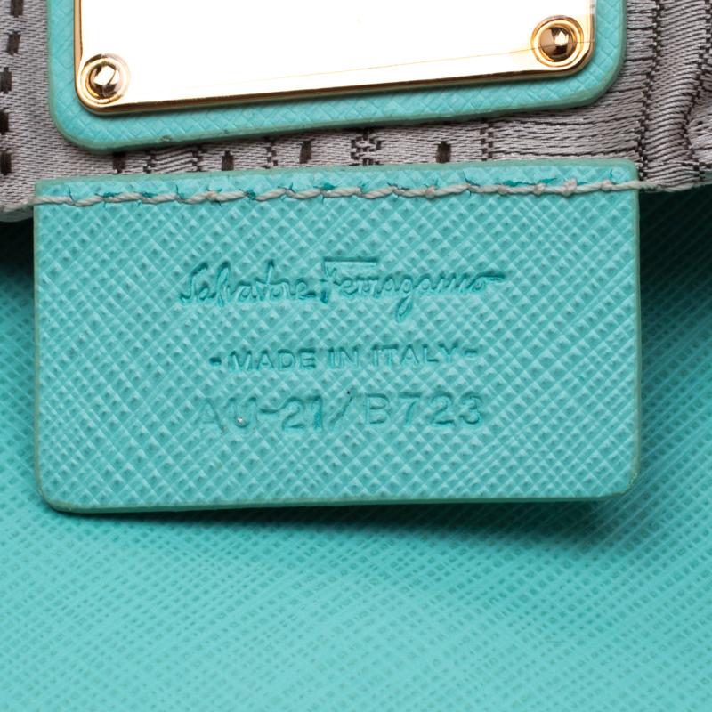 Salvatore Ferragamo Mint Green Leather Gancini Flap Bag 4