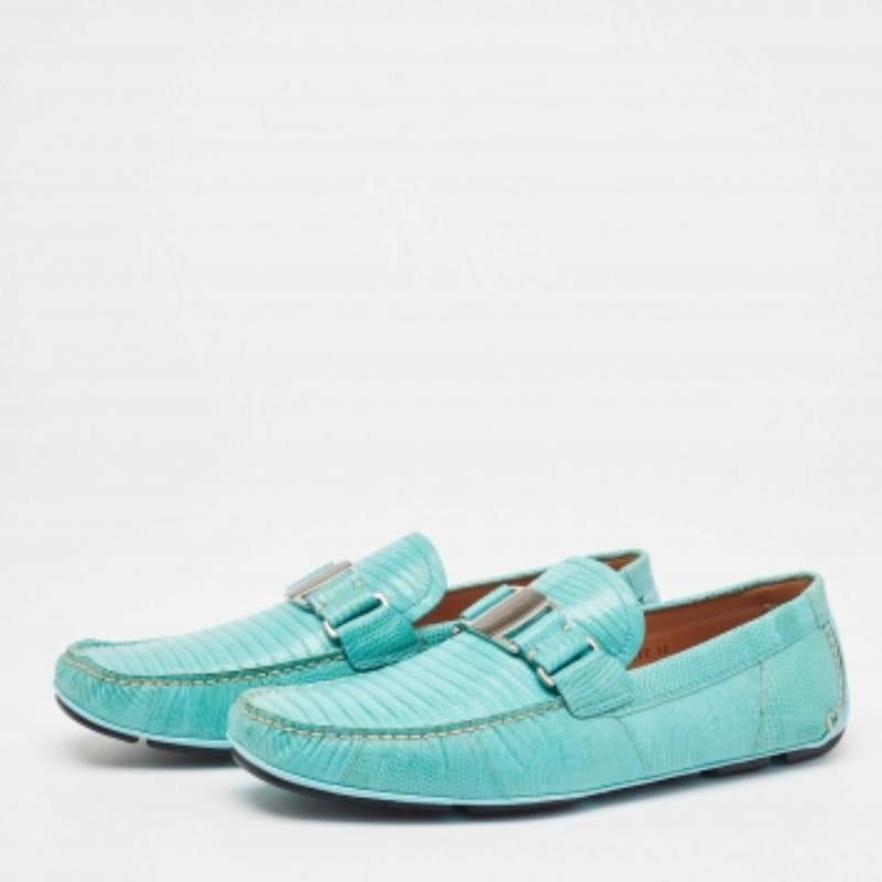Salvatore Ferragamo Mintgrün Eidechse Sardegna Loafers Größe 44 (Grün) im Angebot